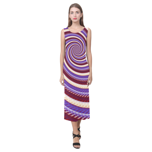 Coarse Woven Design Fawn Lilac Blue Spiral Phaedra Sleeveless Open Fork Long Dress (Model D08)