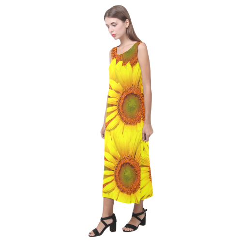 Sunny Sunflowers Phaedra Sleeveless Open Fork Long Dress (Model D08)