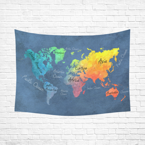 world map 30 Cotton Linen Wall Tapestry 80"x 60"