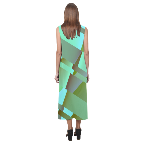 Pastel Green Modern Abstract Phaedra Sleeveless Open Fork Long Dress (Model D08)