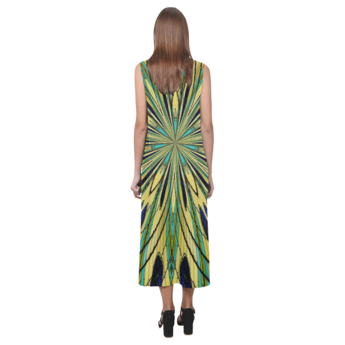 Stained Glass Kaleidoscope Mandala Abstract 2 Phaedra Sleeveless Open Fork Long Dress (Model D08)