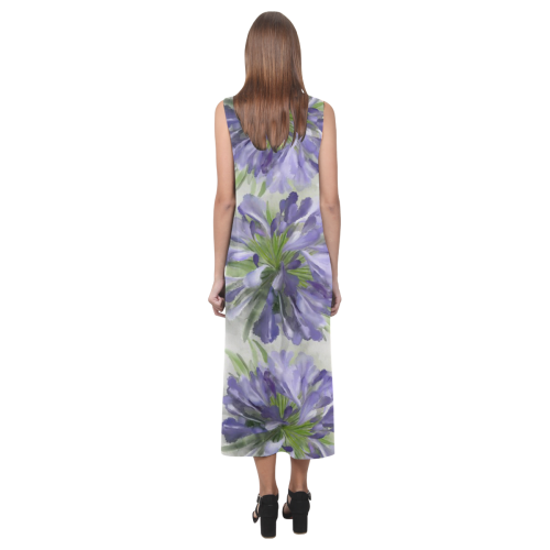 3 Purple Flowers Phaedra Sleeveless Open Fork Long Dress (Model D08)