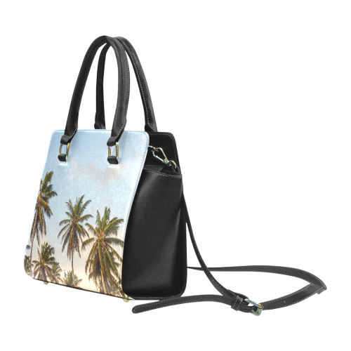 Chilling Tropical Palm Trees Blue Sky Scene Rivet Shoulder Handbag (Model 1645)