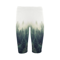 Calming Green Nature Forest Scene Misty Foggy Hestia Cropped Leggings (Model L03)