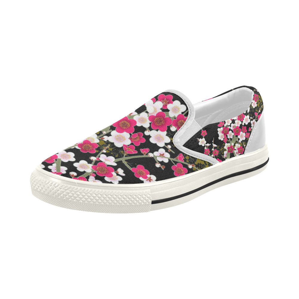 Pink White Sakura Floral Women�s Slipon Canvas Shoes
