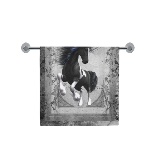 Awesome horse in black and white with flowers Bath Towel 30"x56"