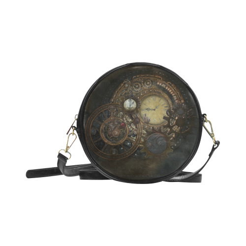 Painting Steampunk clocks and gears Round Sling Bag (Model 1647)