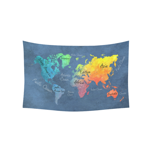 world map 30 Cotton Linen Wall Tapestry 60"x 40"