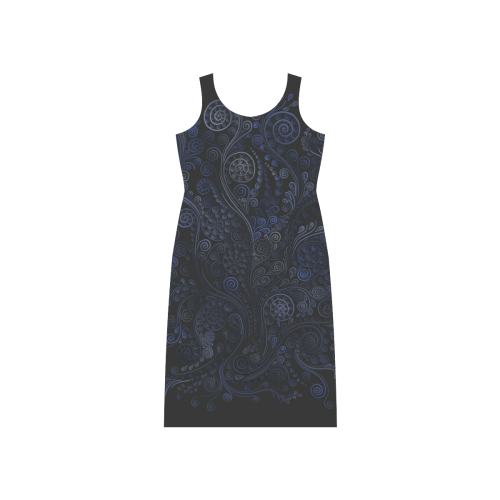 Ornamental blue on gray Phaedra Sleeveless Open Fork Long Dress (Model D08)