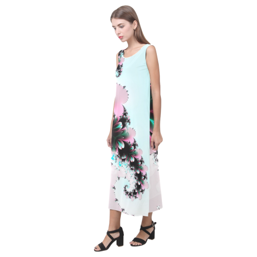 Twilight Comes To The Meadow Fractal Abstract Phaedra Sleeveless Open Fork Long Dress (Model D08)