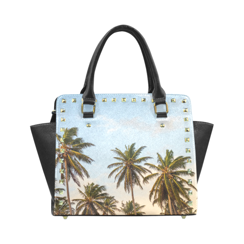 Chilling Tropical Palm Trees Blue Sky Scene Rivet Shoulder Handbag (Model 1645)