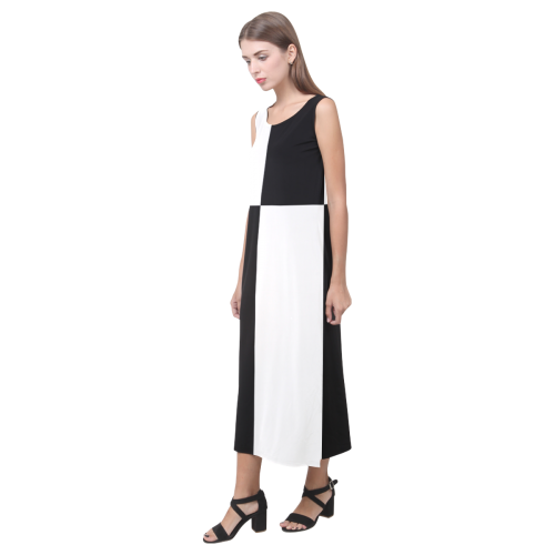Retro Black and White Phaedra Sleeveless Open Fork Long Dress (Model D08)
