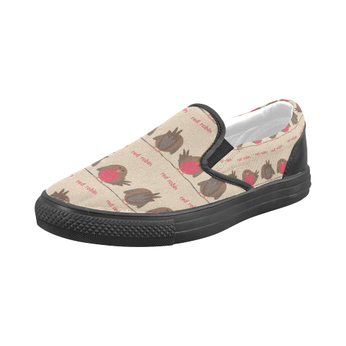 Red Robin Pattern Men's Slip-on Canvas Shoes (Model 019)