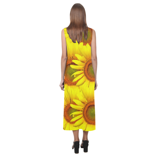 Sunny Sunflowers Phaedra Sleeveless Open Fork Long Dress (Model D08)