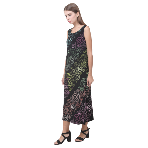 Psychedelic pastel Phaedra Sleeveless Open Fork Long Dress (Model D08)