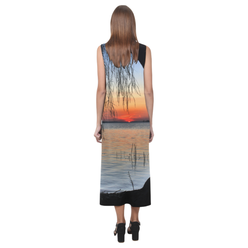 Sunrise Tree Romantic Spring  Water Sea Phaedra Sleeveless Open Fork Long Dress (Model D08)