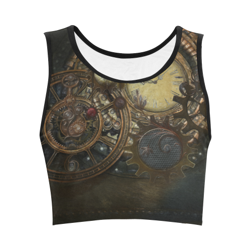 Painting Steampunk clocks and gears Women's Crop Top (Model T42)