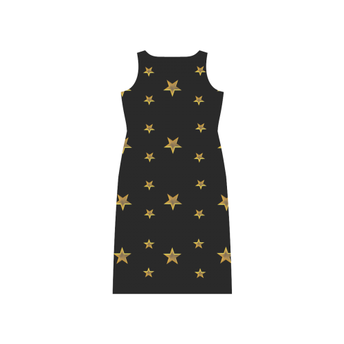 Twinkle Twinkle Little Star Gold Stars on Black Phaedra Sleeveless Open Fork Long Dress (Model D08)
