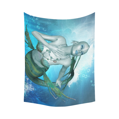 Wonderful mermaid in blue colors Cotton Linen Wall Tapestry 80"x 60"
