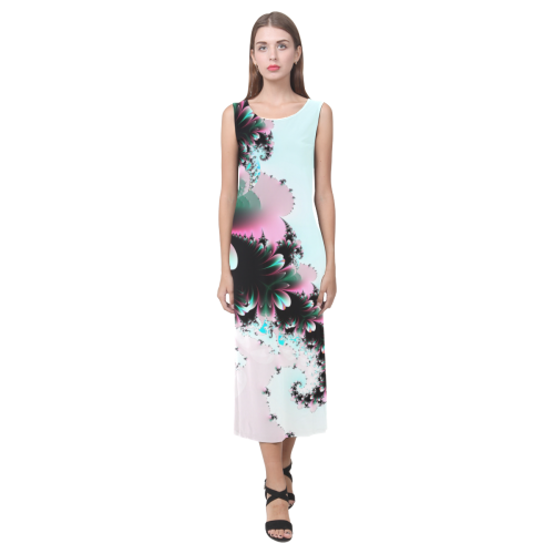 Twilight Comes To The Meadow Fractal Abstract Phaedra Sleeveless Open Fork Long Dress (Model D08)