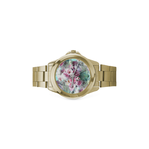 Pink Flowers Custom Gilt Watch(Model 101)