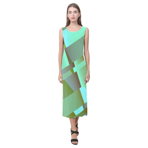 Pastel Green Modern Abstract Phaedra Sleeveless Open Fork Long Dress (Model D08)