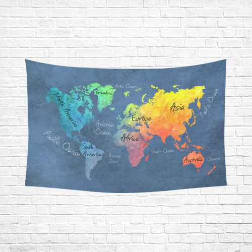 world map 30 Cotton Linen Wall Tapestry 90"x 60"