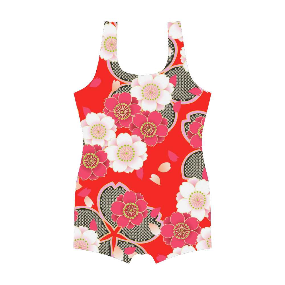 Red White Japanese Kimono Pattern Classic One Piece Swimwear (Model S03