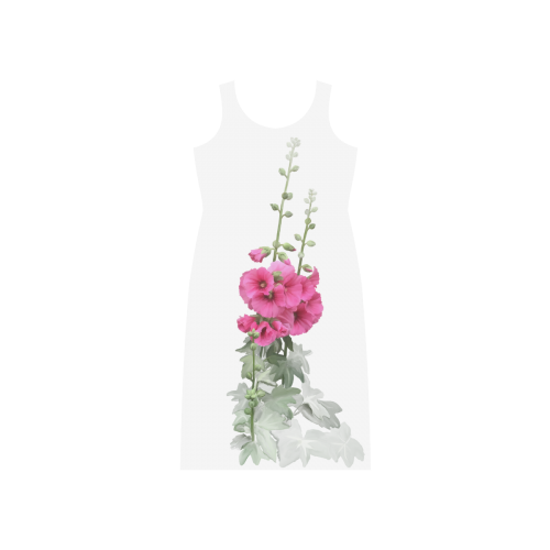 Pink Hollyhocks, watercolor Phaedra Sleeveless Open Fork Long Dress (Model D08)