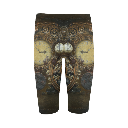 Painting Steampunk clocks and gears Hestia Cropped Leggings (Model L03)