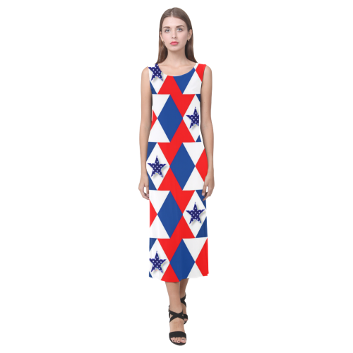 Patriotic Triangles And Stars Phaedra Sleeveless Open Fork Long Dress (Model D08)