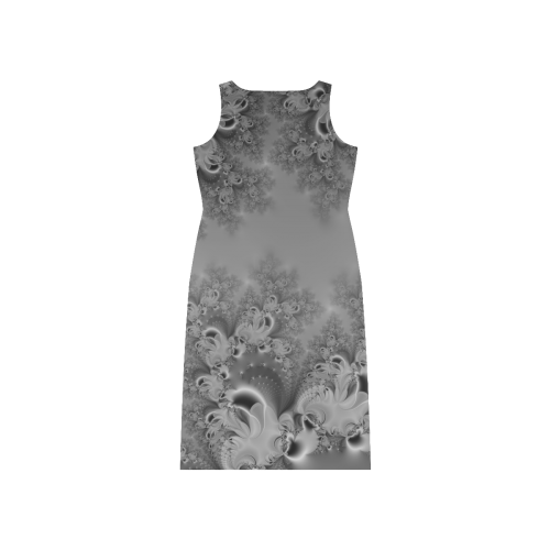 Silvery Moon Frost Fractal Abstract Phaedra Sleeveless Open Fork Long Dress (Model D08)