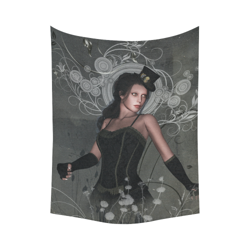 The dark lady with flowers, victorian Cotton Linen Wall Tapestry 60"x 80"