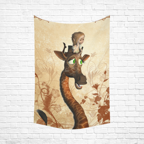 Funny, cute giraffe with fairy Cotton Linen Wall Tapestry 60"x 90"