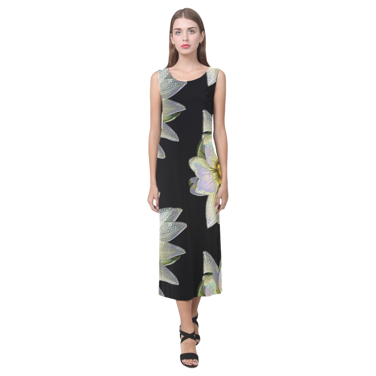 Floral Beadwork Four Clans Winter Phaedra Sleeveless Open Fork Long Dress