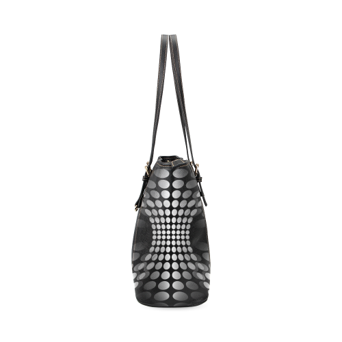 Abstract Dots HOURGLASS black grey white Leather Tote Bag/Small (Model 1640)