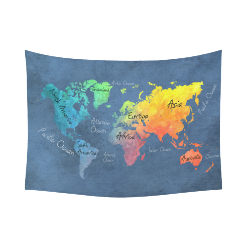 world map 30 Cotton Linen Wall Tapestry 80"x 60"