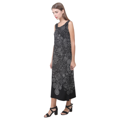 Black and White Rose Phaedra Sleeveless Open Fork Long Dress (Model D08)