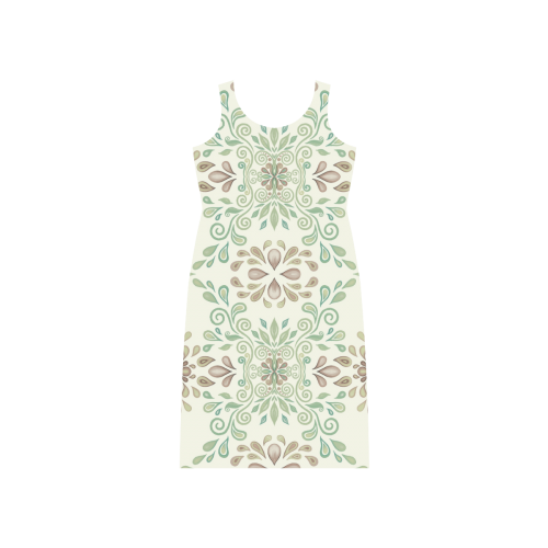 Green ornament Phaedra Sleeveless Open Fork Long Dress (Model D08)