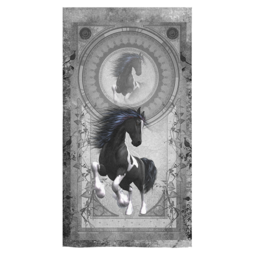 Awesome horse in black and white with flowers Bath Towel 30"x56"