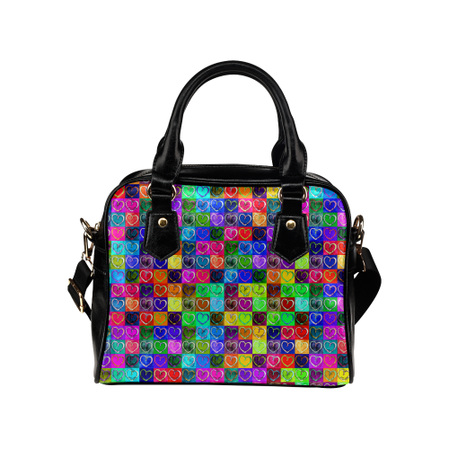 Lovely Hearts Mosaic Pattern - Grunge Colored Shoulder Handbag (Model 1634)