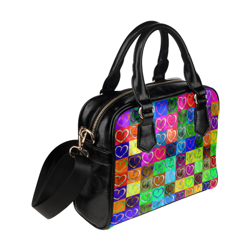 Lovely Hearts Mosaic Pattern - Grunge Colored Shoulder Handbag (Model 1634)