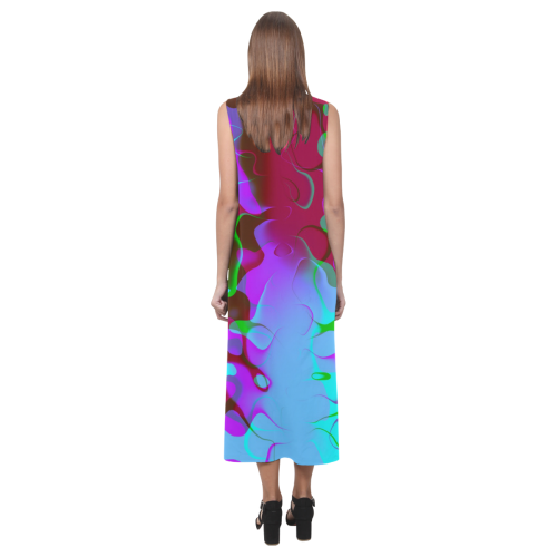 Retro Abstract Colorsplash Phaedra Sleeveless Open Fork Long Dress (Model D08)