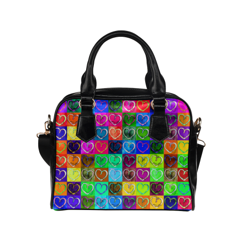 Lovely Hearts Mosaic Pattern - Grunge Colored Shoulder Handbag (Model 1634)