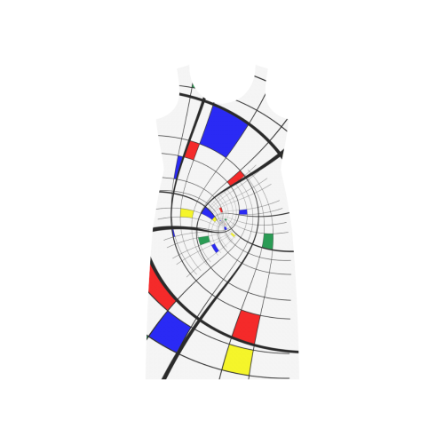 Swirl Grid with Colors Red Blue Green Yellow Phaedra Sleeveless Open Fork Long Dress (Model D08)