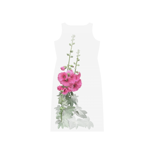 Pink Hollyhocks, watercolor Phaedra Sleeveless Open Fork Long Dress (Model D08)