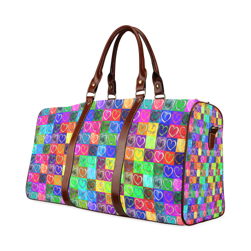 Lovely Hearts Mosaic Pattern - Grunge Colored Waterproof Travel Bag/Large (Model 1639)