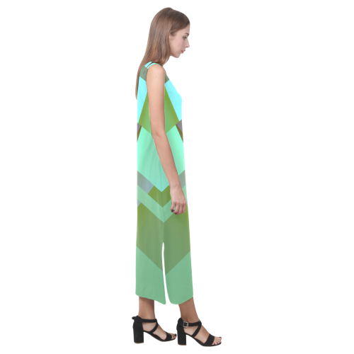 Pastel Green Modern Abstract Phaedra Sleeveless Open Fork Long Dress (Model D08)