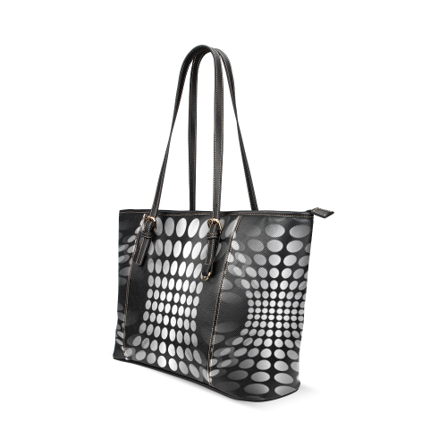 Abstract Dots HOURGLASS black grey white Leather Tote Bag/Small (Model 1640)