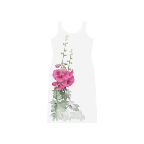 Pink Hollyhocks, watercolor Phaedra Sleeveless Open Fork Long Dress (Model D08)